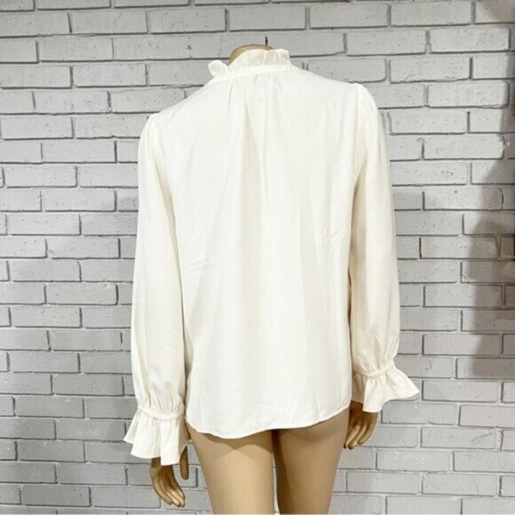J.Crew Women’s Cream Ruffle Tie-Neck Blouse Size M | Long Sleeve Drapey Top - Picture 6 of 12